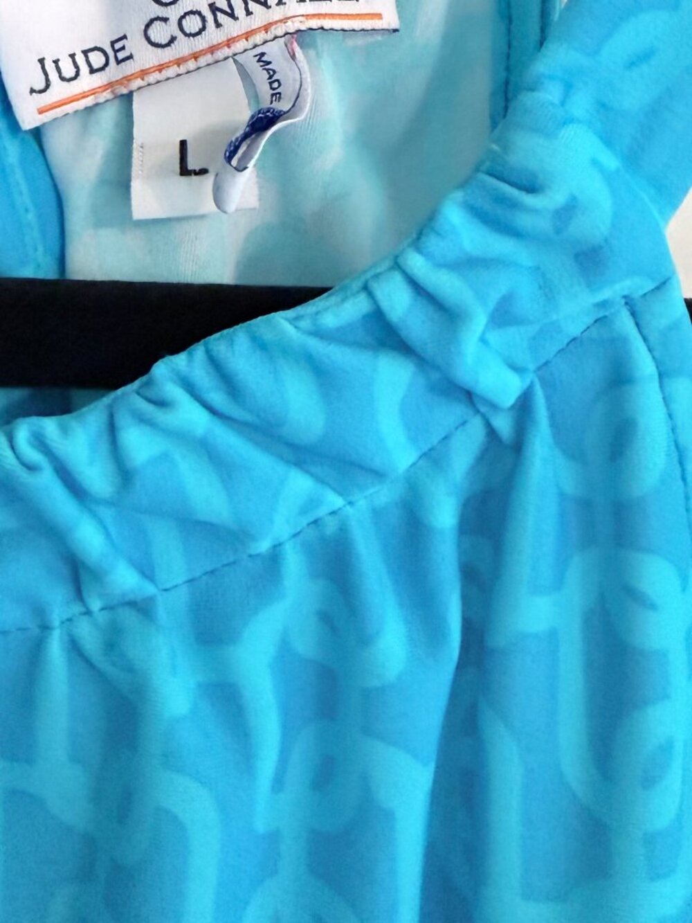 Jude Connally "Lisa" Dress Turquoise Blue Geometric Halter Keyhole Dress - Picture 3 of 4